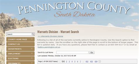 &nbsp; This register is current daily. . Pennington county warrant search